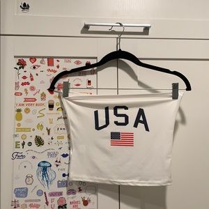 white USA cropped tube top